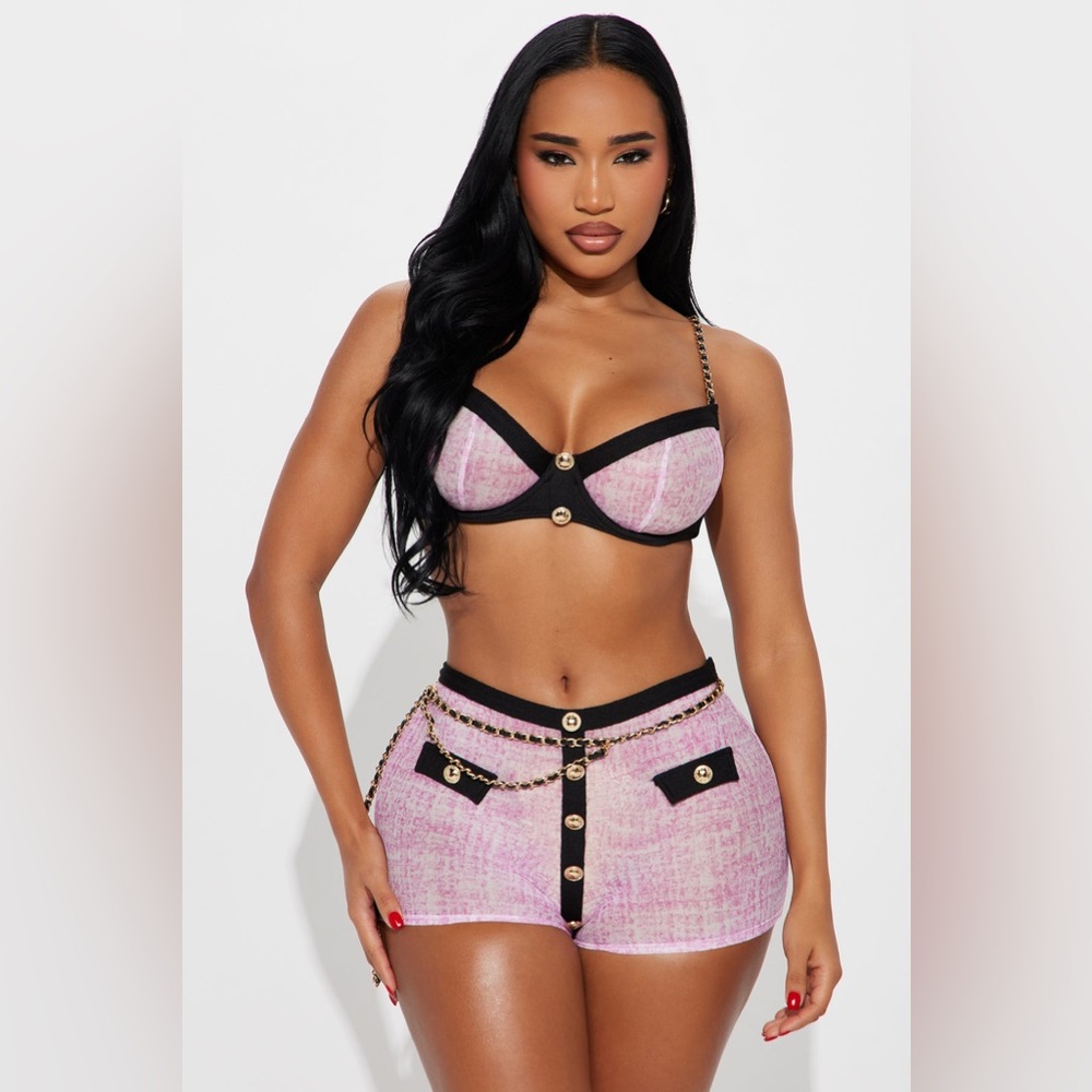 Fashion Nova In The Will 3 piece panty bustier set - S (mauve)